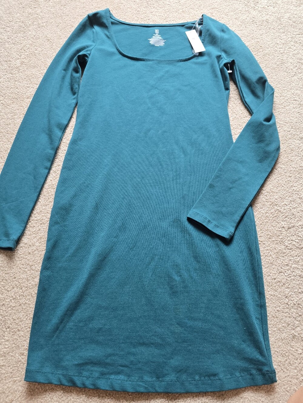 NWT NoBo Cotton Spandex Long Sleeve Square Neckline Dress Womens Size Small